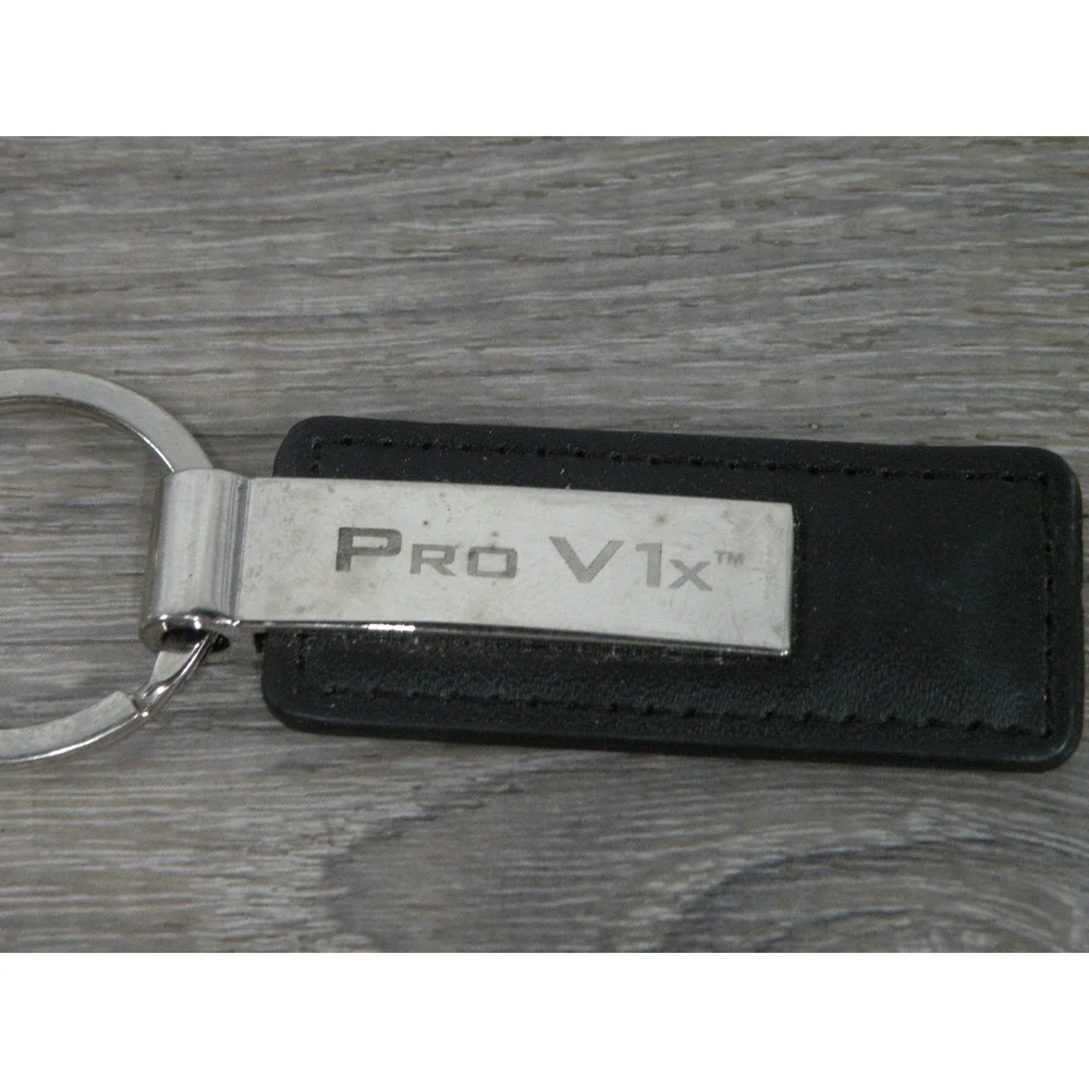 Titleist Pro V1x Golf Keychain Black Leather Metal Keyring Logo Accessory